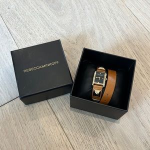 Rebecca Minkoff Stainless Steel Genuine Leather Studded Wrap Watch
